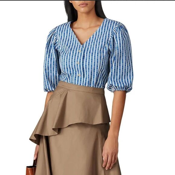 Tory Burch Gemini Link Print Puff Sleeve Top - Picture 1 of 11